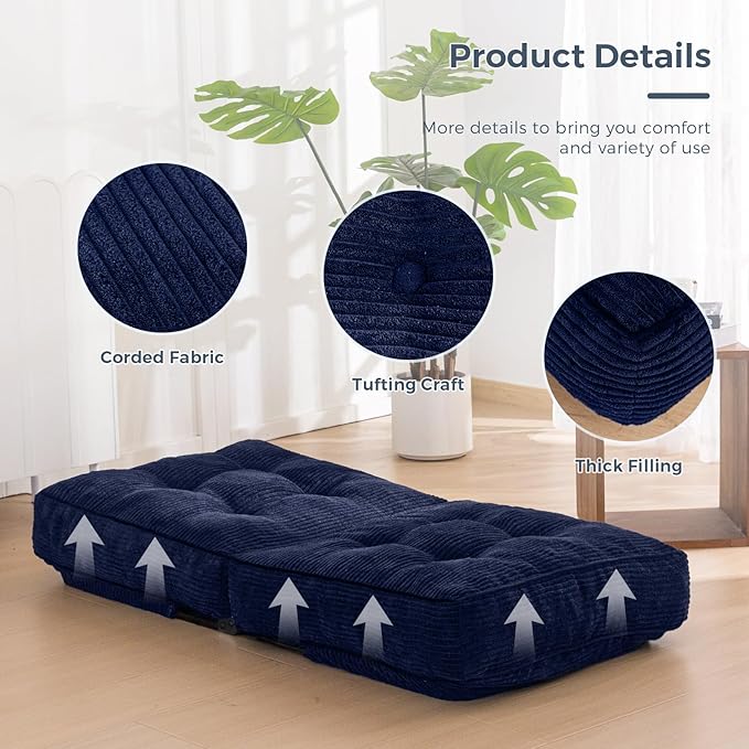 MAXYOYO Adjustable Floor Chair with Back Support, Gaming Chair Floor Meditation Chair with Tufted Cushion, Adults Folding Sofa Seat for Reading Meditating, Navy - Bloomnest
