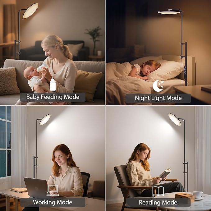 SUNMORY 32W/3000LM Floor Lamps, Super Bright LED Standing Lamp with Remote Control, Adjustable Tall Lamp with 350°Rotating Head, Modern Dimmable Torchiere Corner Lamp for Living Room, Bedroom, Office - Bloomnest