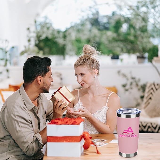Personalized Custom Print in USA Tumbler 96Pcs 20oz Stainless Steel Double Wall Coffee Cup with Lid & Straw Insulated Tumbler with Colorful Text Logo Photo - Bloomnest