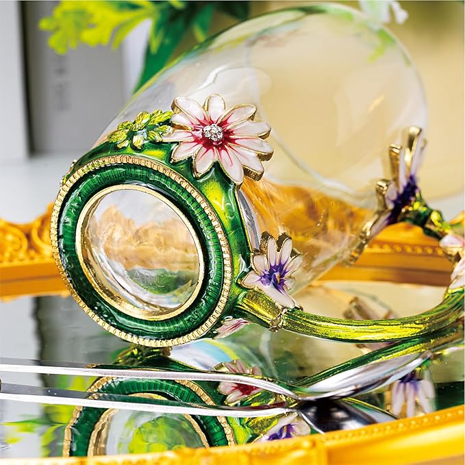 Flower Tea Cup ,Daisy Flower Clear Glass Fancy Coffee Mug with Spoon,Gift Box for Her Mom Wife Grandma Girls Friends Valentines Christmas Birthday Present Idea for Juice,Hot And Cold Drinks Use - Bloomnest