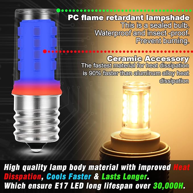 Microwave Light Bulb 120V 2W 2700K Warm White 300lm 25W E17 Intermediate Base Appliance Bulb Replacement for Microwave Oven Stove Range Hood Refrigerator 8206232A Light Bulb, Non-Dimmable, 2 Pack - Bloomnest