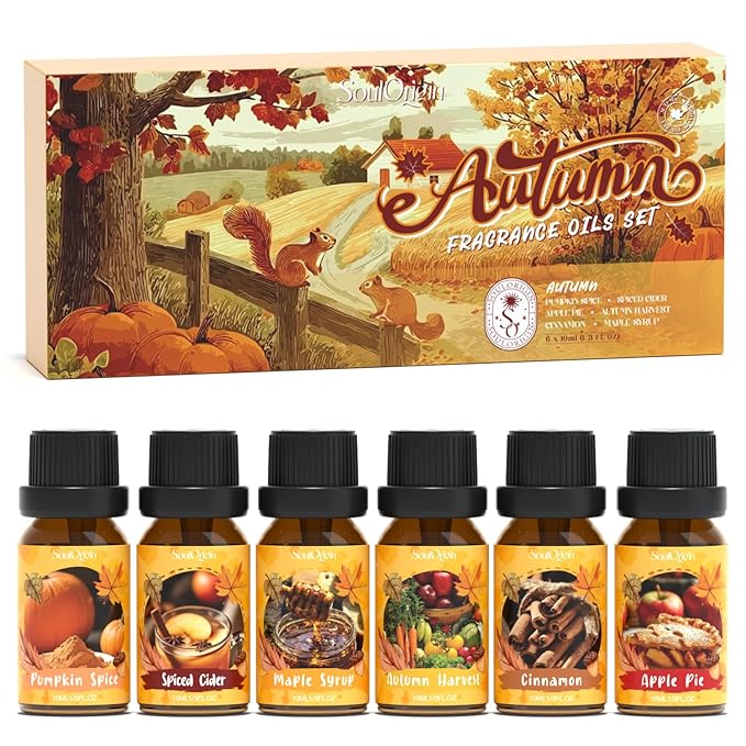 Autumn Fragrance Oils Set, Essential Oil for Diffuser, Fall Scent Diffuser Oil, Use for Soap Candle Making,Pumpkin Spice, Spiced Cider, Maple Syrup, Autumn Harvest, Cinnamon, and Apple Pie - Bloomnest