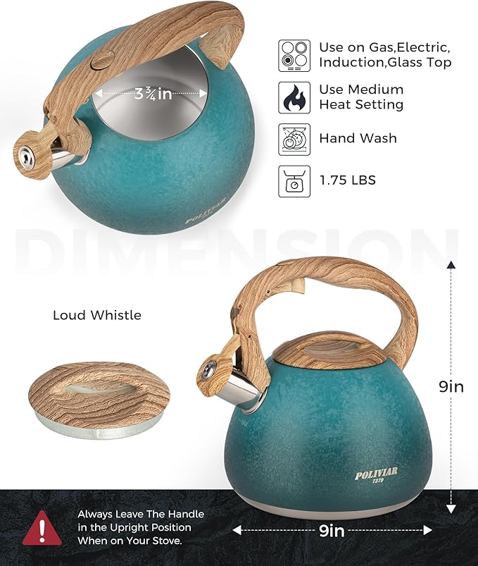 POLIVIAR Tea Kettle, 2.7 Quart Stovetop Tea Kettle, Audible Whistling Teapot with Crackle Finish, Food Grade Stainless Steel for Anti-Rust, Anti Hot Handle, Suitable for All Heat Sources (JX2023-LYD) - Bloomnest