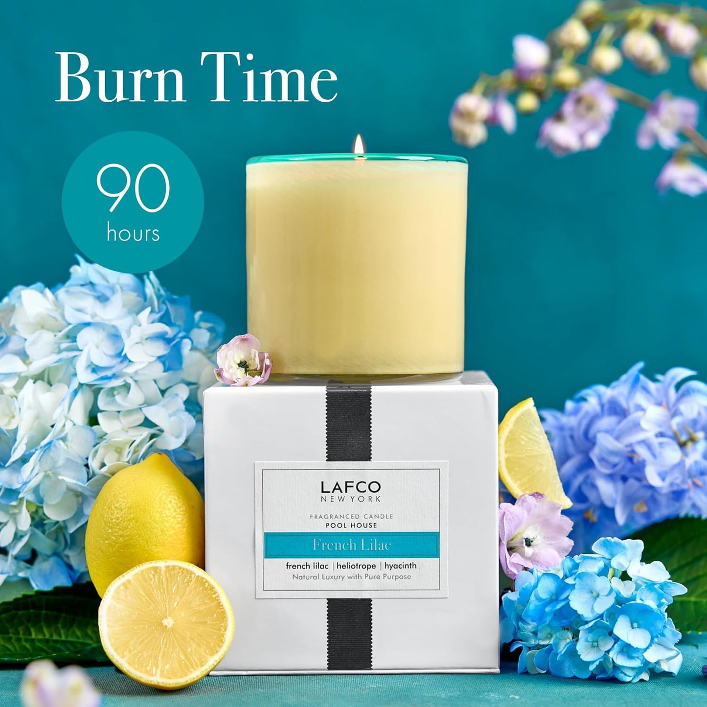 LAFCO New York Signature Candle, French Lilac - 15.5 oz - 90-Hour Burn Time - Reusable, Hand Blown Glass Vessel - Made in The USA