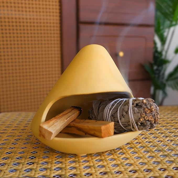 Palo Santo Holder Incense Burner-Unique Zongzi-Shaped Clay Smudge Bowl for Sage,Copal,and Stick Incense-Mini Chiminea Meditation Tool for Zen Decor for Energy, Yoga, Meditation & Aromatherapy MOUGIGI