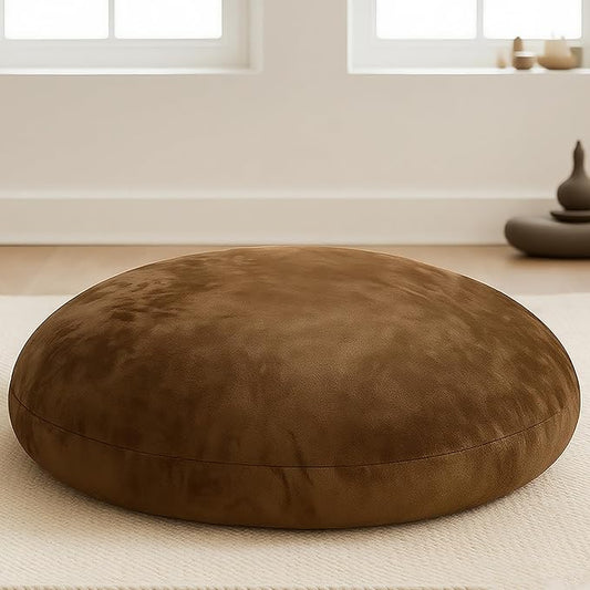 Codi Large Meditation Cushions – Round Floor Pillows for Adults with Removable Washable Cover, Soft and Supportive Floor Cushion for Yoga, Seating and Dog Bed, 32 inch - Coffee - Bloomnest