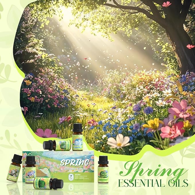 Spring Fragrance Oils Set, Essential Oil Gift Set for Diffuser, Spring Scent Diffuser Oil, Diffuser Scents Oil for Home,Freesia,Breeze,Fresh Green Willow,Fresh Cut Grass,Jasmine, After Rain - Bloomnest