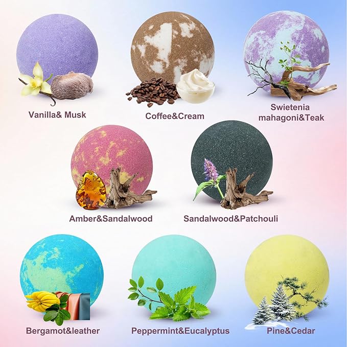 Bath Bombs for Men, 8 Pack Organic Bath Bombs Set with Natural Essential Oils, Relaxing Gifts for Men & Women, Father's Day Birthday Easter Gift for Husband Boyfriend - Bloomnest