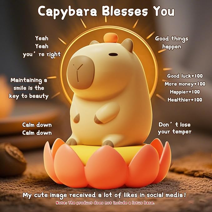 Capybara Night Light,Cute Tangerine LED Squishy Novelty Animal Night Lamp,Dimmable Soft Silicone Nursery Nightlight for Kids, Rechargeable Bedroom Touch Lamp, Dorm Decor, Baby Boys Girls Gift - Bloomnest