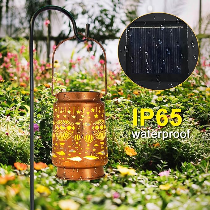 Solar Lanterns Outdoor Garden Decor, Gifts for Women, Mom, Grandma, Birthday, Thanksgiving, Decorative Waterproof Hanging Metal LED Light for Yard, Patio, Lawn, Landscape, Backyard (Hot Air Balloon) - Bloomnest