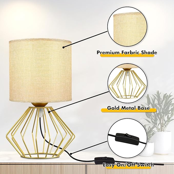 Hamilyeah Gold Table Lamps Set of 2, Modern Bedside Lamps with Fabric Shade, Simple Table Lamps for Bedroom, Living Room, Office, Desk Lamp for Night Stand - Bloomnest