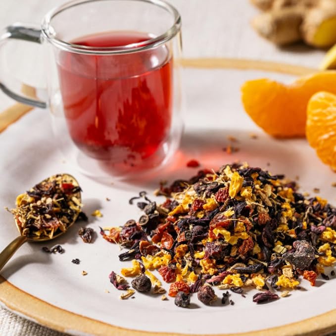 Rishi Tea Tangerine Ginger Herbal Tea - Organic Loose Leaf Tea, Caffeine Free Digestive Tea Blend with Hibiscus, Spicy Ginger & Citrus - 16 Ounces, 50+ Servings - Bloomnest