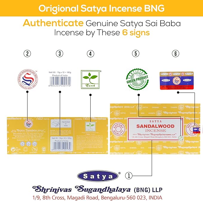 Satya Sandalwood Incense Sticks, Satya Bng Insens 15gmx12 Pack with Raajsee Insence Holder Bundle, Satya Nagchampa Natural Incence - Bloomnest