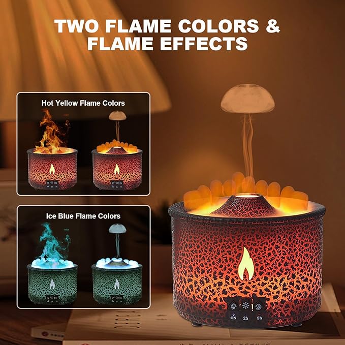 Volcano Humidifier Quiet Flame Diffuser: 300ml Spray Humidifier with 2 Modes Fire Mist Waterless Auto Shut Off Aromatherapy Diffuser with Remote Control for Bedroom Home, Office(Red & Blue) MINGPINHUIUSFeatured