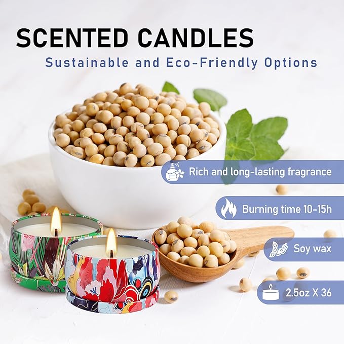 36-Pack Scented Candles Gift Set, 2.5oz Long-Lasting Soy Wax Candles with Essential Oils for Aromatherapy, Home Fragrance for Christmas Valentine's Day Holiday Season Relaxation Gifts - Bloomnest