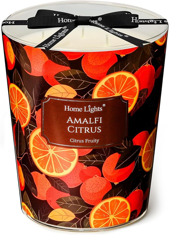 HomeLights 3-Wick Candles for Home Scented - 34oz Soy Wax Blend Candle Long-Lasting Fragrance, Eclectic Mixed Styles Home Decor and Housewarming Gifts, Amalfi Citrus - Bloomnest