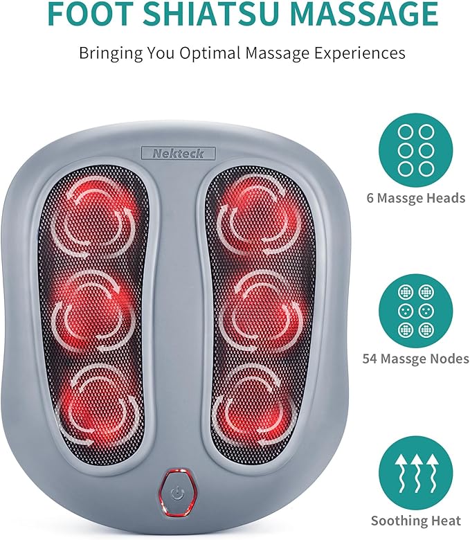 Nekteck Foot Massager with Heat, Heated Foot Massager for Plantar Fasciitis, Pain Relief and Circulation, Shiatus Electric Under Desk Feet Massager Machine, Gifts for Men Woman Him Her Mon Birthday - Bloomnest