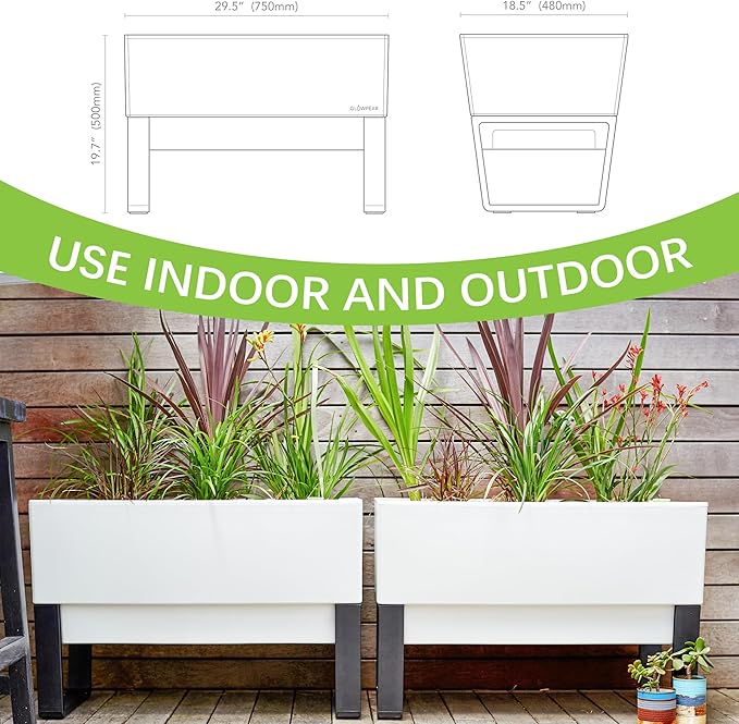 Glowpear Self Watering Planter Box - 29.5", White - UV Stable, Scalable Urban Raised Garden Bed with Water Gauge, Indoor Outdoor for Vegetables, Flowers, Herbs, and Succulents, Gardening - Bloomnest