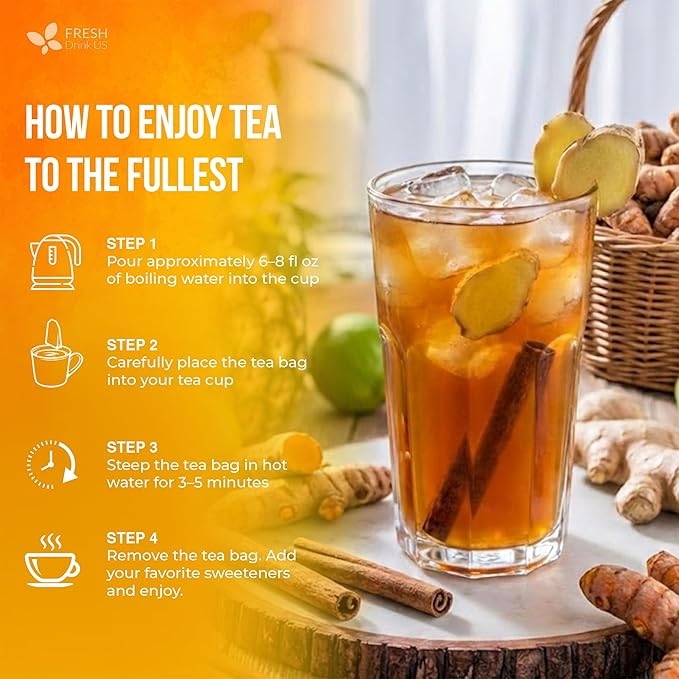 FreshDrinkUS, Premium Turmeric Ginger Cinnamon Tea Bags | 135 Tea Bags | Herbal Spice Tea Blend, Naturally Caffeine Free, Warm & Aromatic Flavor, 100% Natural Ingredients, Convenient Tea Bags - Bloomnest