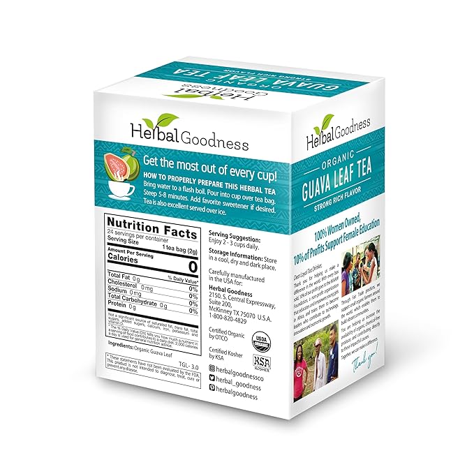 Herbal Goodness Guava Leaf Tea - 6 Packs | Herbal Tea for Natural Digestive & Immune Support - Hojas De Guayaba Organica for Heart-Healthy | Organic, Non-GMO, Caffeine-Free Antioxidant Wellness Tea - Bloomnest