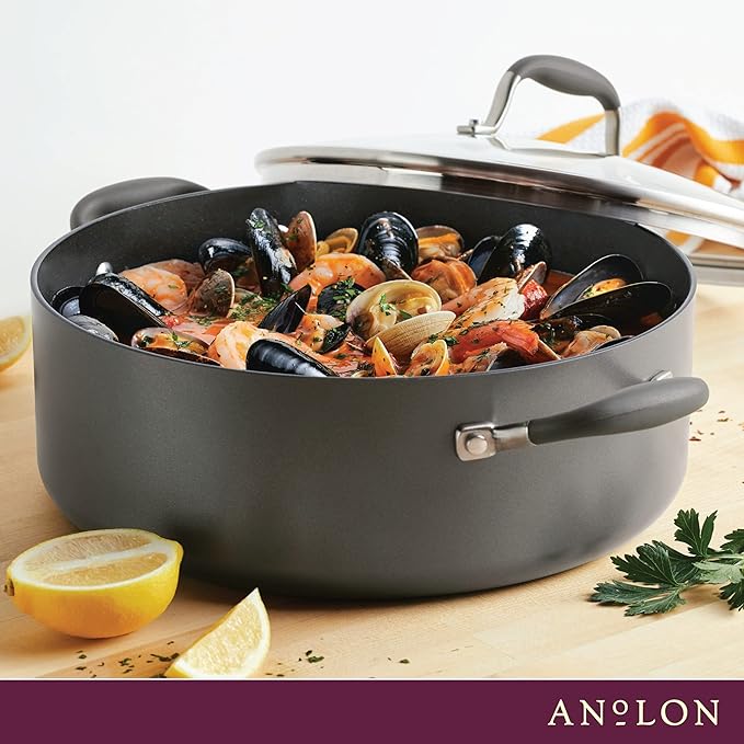 Anolon Advanced Home Hard-Anodized Nonstick Wide Stock Pot/Stockpot (7.5-Quart, Moonstone) - Bloomnest
