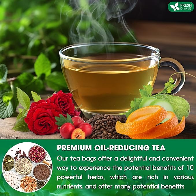 FRESHDRINKUS, 15 Packs of Oil Reducing Tea, Oil Cleansing for Liver, 10 Herbal Ingredients, Traditional Recipe Tea for Liver, 100% Natural, Easy Brewing, Steep Repeatedly (15 Packs) - Bloomnest