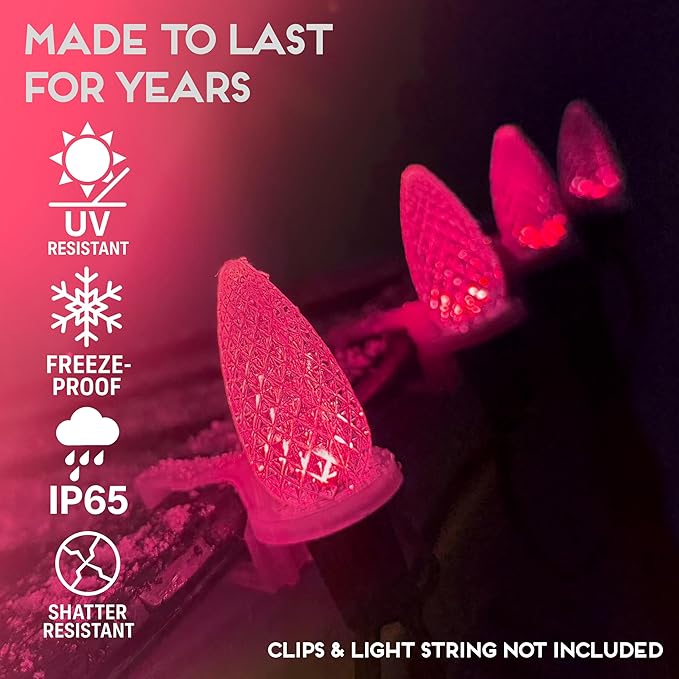 HLO Lighting Set of 25 Pink C9 Faceted LED Christmas Light Bulbs for Indoor & Outdoor Use | Durable Replacement Bulbs - Bloomnest