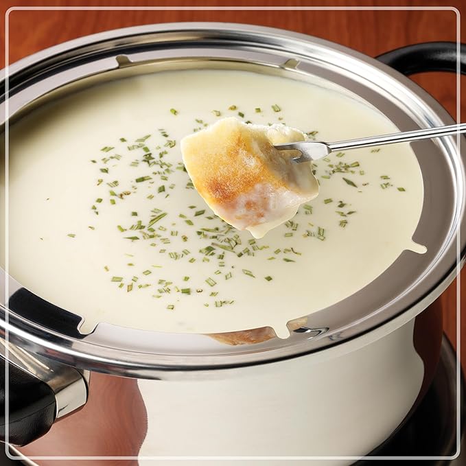 Nostalgia 6-Cup Electric Fondue Pot Set for Cheese & Chocolate - 6 Color-Coded Forks, Temperature Control - Stainless Steel Kitchen Gadgets and Appliances for Hors d'Oeuvres and More - Stainless Steel - Bloomnest