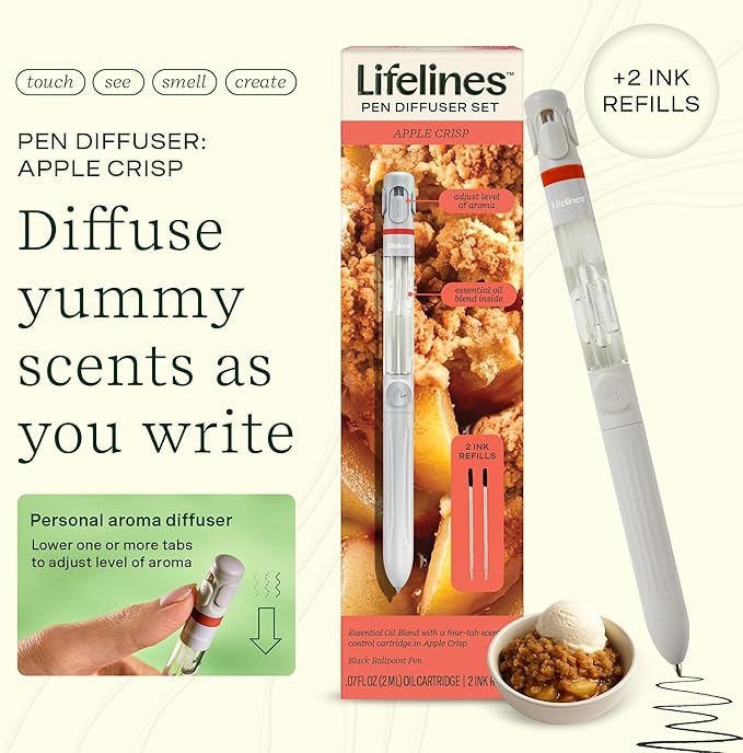 Lifelines Pen Diffuser Set, Apple Crisp - 1mm Black Ballpoint Pen with Scented Essential Oil Blend & 2 Ink Refills – Aromatherapy Diffuser & Sensory Immersion Diffuse Aroma As You Write - Bloomnest