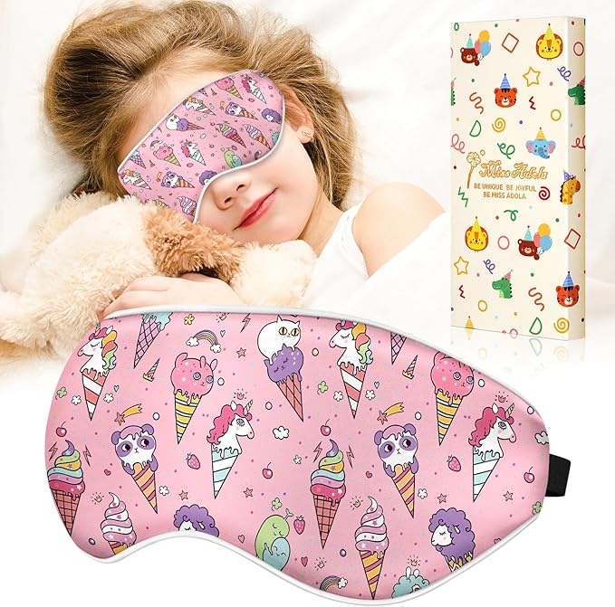 Kids Sleep Mask - Silk Eye Mask for Kids Cute Cartoon Cool Kawaii Soft Smooth Lightweight Boys Girls Teens Sleeping Mask with Adjustable Straps, Rainbow - Bloomnest
