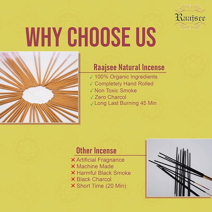 Raajsee Citronella Incense Sticks 100 gm Pack-100% Pure Organic Natural Hand Rolled Free from Chemicals-Perfect for Church,Aromatherapy,Relaxation,Meditation,Positivity & Sensual Therapy RAAJSEE