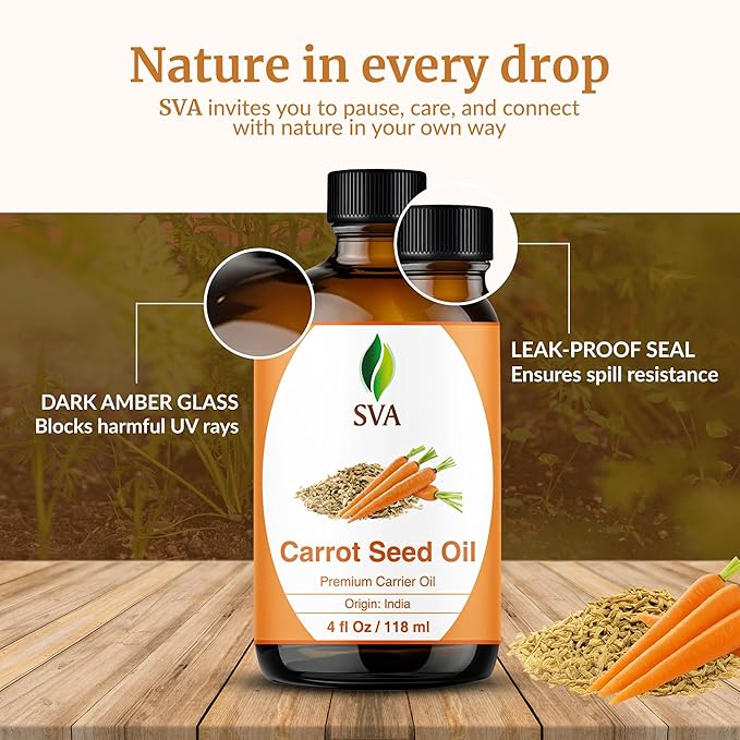 SVA Carrot Seed Oil - 4 Fl Oz – 100% Natural Cold Pressed Carrot Oil - for Face, Skin Care, Hair Care, Scalp Massage & Body Massage – Carrier Oil with Dropper - Bloomnest