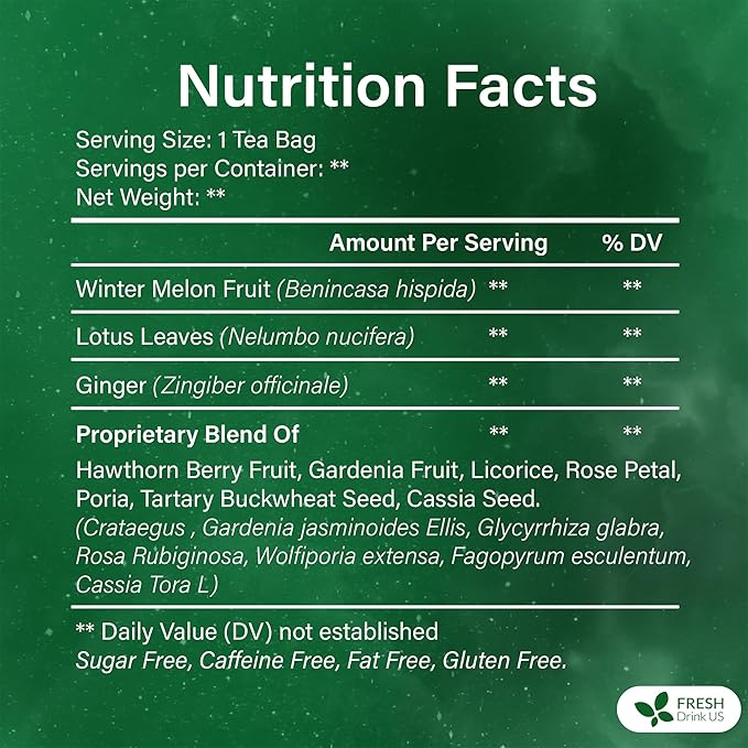 FreshDrinkUS, Oil-Reducing Herbal Tea – 75 Tea Bags | Blend of Winter Melon, Lotus Leaf, Ginger, Hawthorn, Gardenia Fruit, Rose, Cassia Seed & More | Naturally Caffeine-Free | Delicious Hot or Iced - Bloomnest