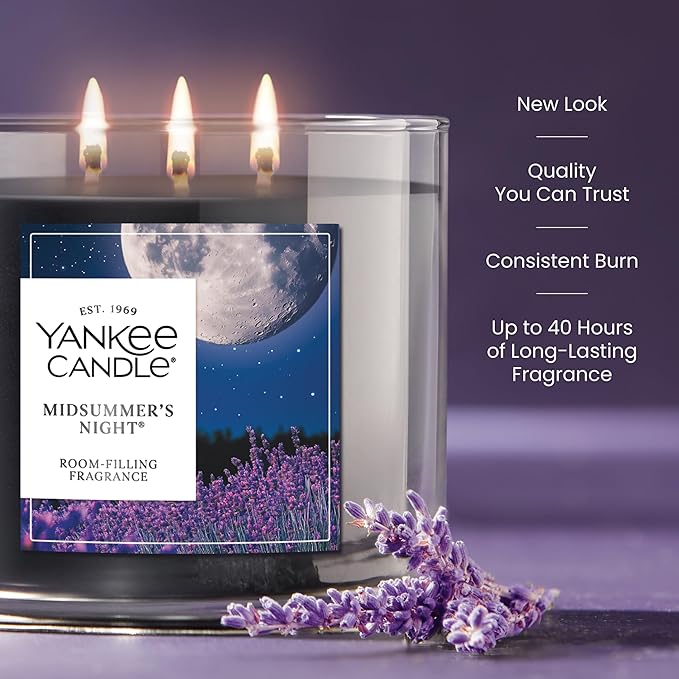 Yankee Candle Mid Summer's Night, Scented Candle, 14.5oz 3-Wick Candle Jar with up to 40 Hours Burn Time, Giftable - Bloomnest