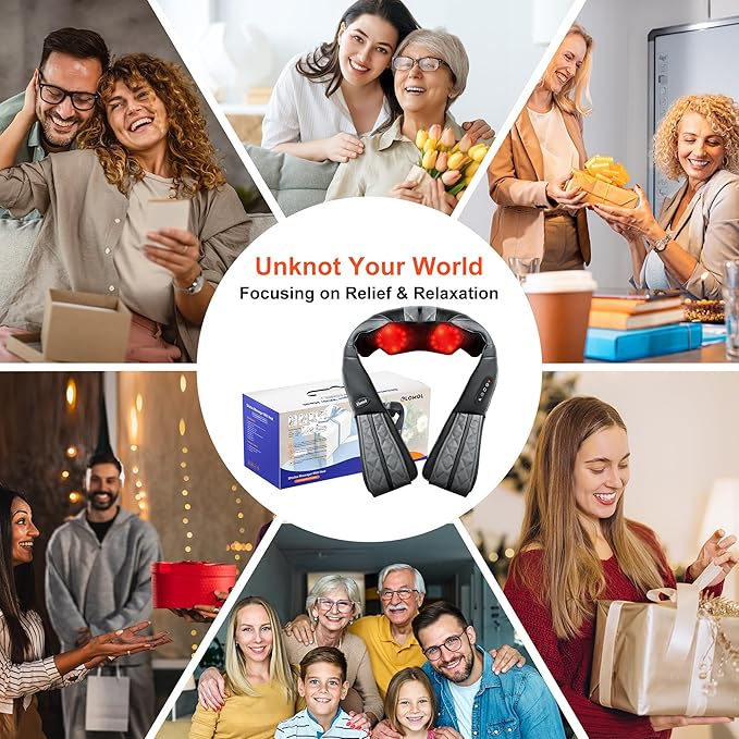 Neck Shoulder Massager with Heat - Rechargeable Back and Neck Massage Pain Relief Deep 5D Tissue Shiatsu Kneading Massager for Shoulder Back Leg Gifts for Mom Dad Men Women Her Him