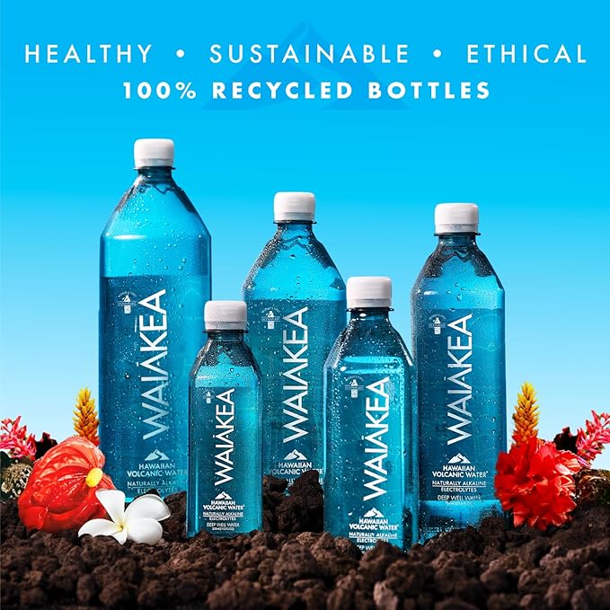 Waiākea - Hawaiian Volcanic Water - Naturally Alkaline Water - pH Range 7.6 to 8.2 - All Natural Minerals & Electrolytes - 100% Recycled Water Bottles - Bottled Water 24 Pack - 16.9 Fl Oz, 500 mL - Bloomnest
