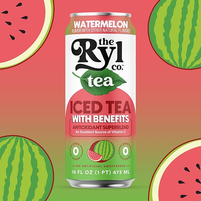 Ryl Iced Tea, Watermelon, Antioxidant Superblend, Zero Sugar, Low Carb, Zero Calorie Iced Tea, 16.0 Fl Oz (12-Pack) - Bloomnest