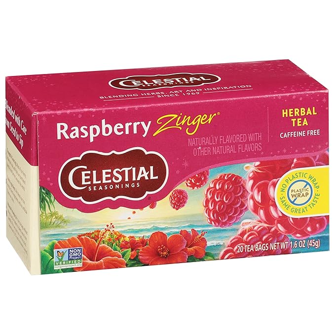 Celestial Seasonings Raspberry Zinger Herbal Tea, Caffeine Free, 20 Tea Bags Box (Pack of 6) - Bloomnest