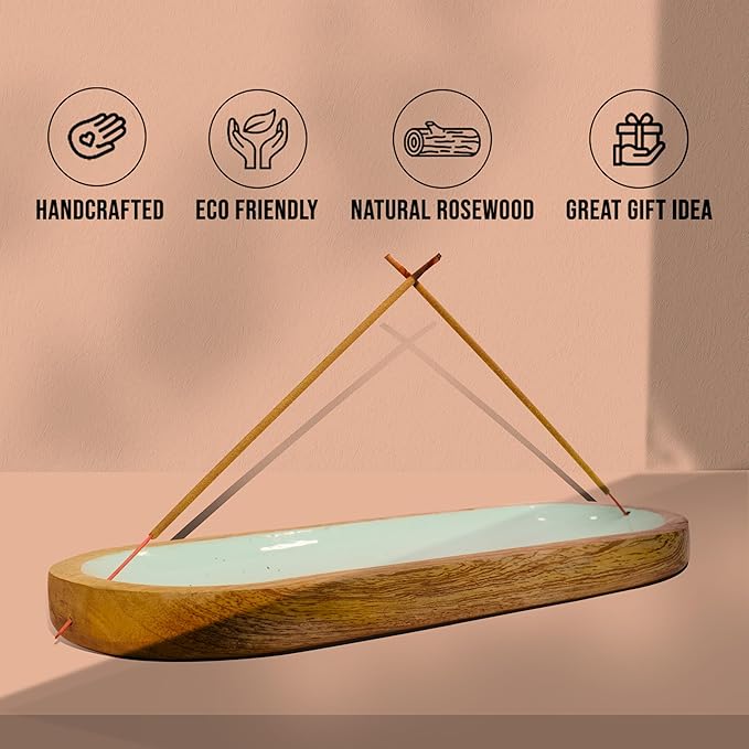 Hand Painted Incense Holder-Incense Burner/Ash Catcher/Handmade Wooden Insence Tray – Modern Gift Home/Room/Kitchen Décor Size 11x4x1.5 Inches