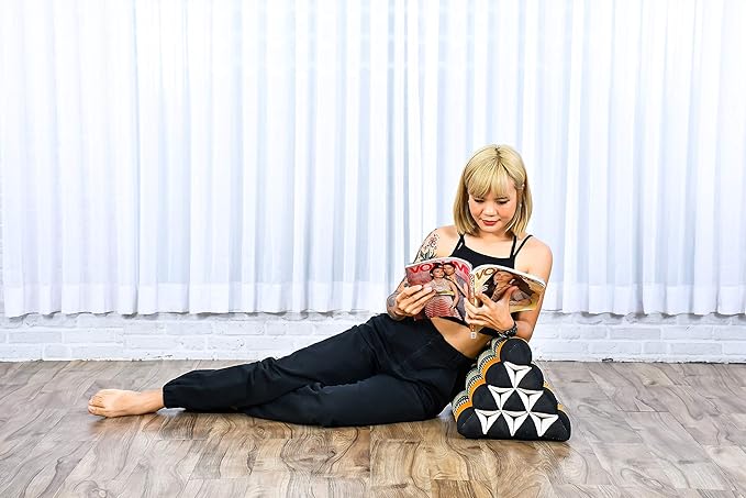 Leewadee Triangle Cushion – Comfortable Backrest for TV or Reading, Incline Pillow for Relaxing Made of Kapok, 20 x 13 x 13 inches, Black Orange - Bloomnest