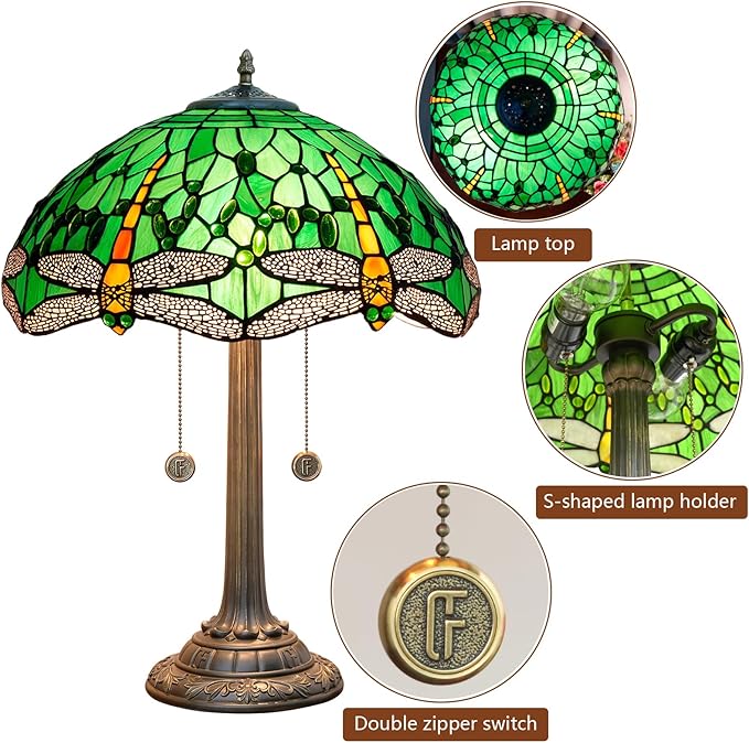 Tiffany Lamp Stained Glass lamp 16 inches Bedside Table Lamps for Living Room Bedroom Dorm Kitchen Home Decor Festival Birthday Gift,Dragonfly - Bloomnest