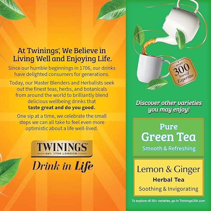 Twinings Green Tea with Jasmine Individually Wrapped Bags, 100 Count (Pack of 1), Fragrant Floral Scent, Caffeinated, Enjoy Hot or Iced, 100 Teabags