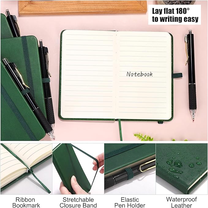 Aodaer 50 Sets Pocket Notebook Journal with Pens, 160 Pages, 3.5 x 5.5 Inch Mini Lined Journal Notebook A6 Leather Hardcover College Ruled Notepad with Pen Holder for School Office Gifts, Dark Green - Bloomnest