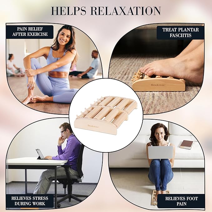 Brookstone Wooden Foot Roller Massager - Deep Tissue Reflexology & Trigger Point Therapy for Plantar Fasciitis, Arch & Heel Pain Relief - Portable Manual Massager, Ideal Gift for Home or Travel - Bloomnest