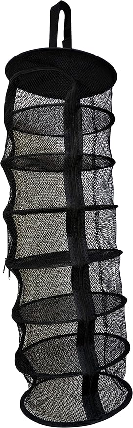 9 Inch 7 Level Micro Hanging Dry Net Indoor/Closet Drying Rack for Herbs, Organizer, Freshner - Black Mash Screen with Top-to-Bottom Zipper - Apartment Size with Zipped Storage Pouch - Bloomnest