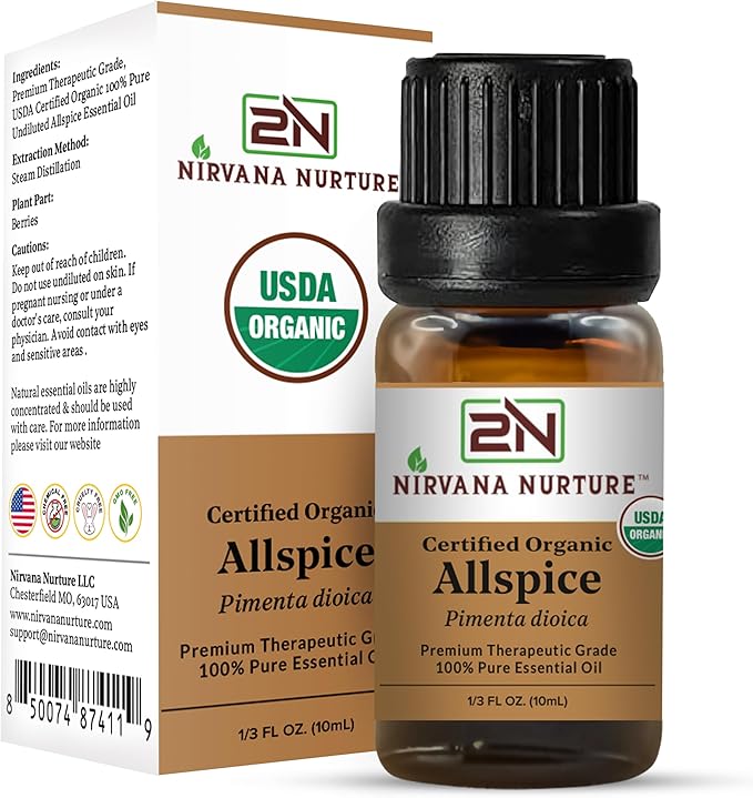 Allspice Essential Oil, USDA Certified Organic, 100% Pure Undiluted, Aromatherapy Oil for Diffuser, Hair & Skin Care NirvanaNurture