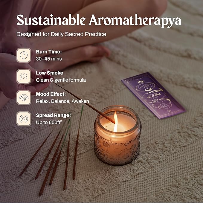 Lunar Soul Incense Sticks with Holder - Incense Stick Variety Pack of 6 (120 Insence-Sticks): Bergamot, Cedar, Jasmine, Lavender, Rose, Frankincense – Calm Mind, Meditation & Aromatherapy