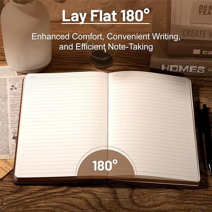 CAGIE Compass Leather Notebook Journal for Men, 100 GSM 288 Pages Lined Journals for Writing, A5 Hardcover Journaling Notebooks Gift Set with Pen for Travel Office Daily Writing - Bloomnest