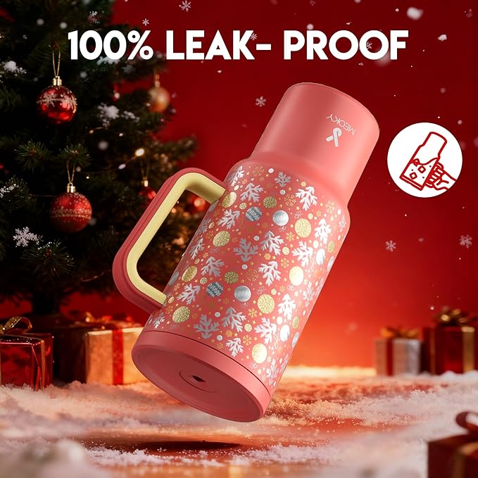Meoky 40 oz Christmas Tumbler with Handle and Straw, Xmas Tumbler with Lid and Straw, Insulated Stainless Steel Travel Mug, Christmas Gifts for Women Men Adults (Merry Bells) - Bloomnest