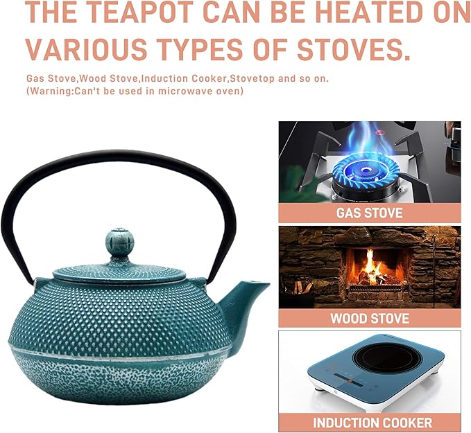 30.4oz Small Cast Iron Teapot, Tea Kettle with Stainless Steel Infuser for Loose Tea, Coated with Enameled Interior, Japanese Style Tetsubin for Stovetop Safe(900ml) - Bloomnest